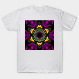 Psychedelic Kaleidoscope Flower Purple Orange and Black T-Shirt